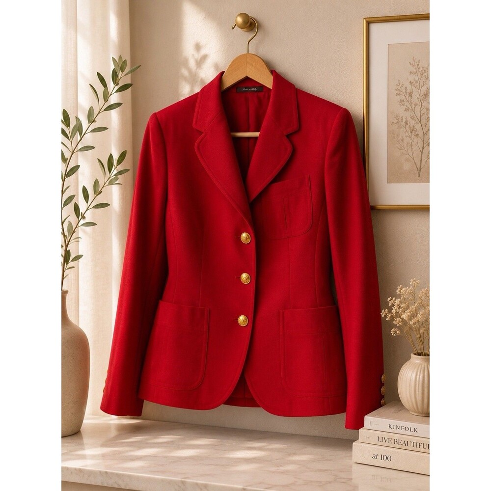 Vintage Stanley Blacker Red Double Breasted Blazer Gold Buttons Size 10